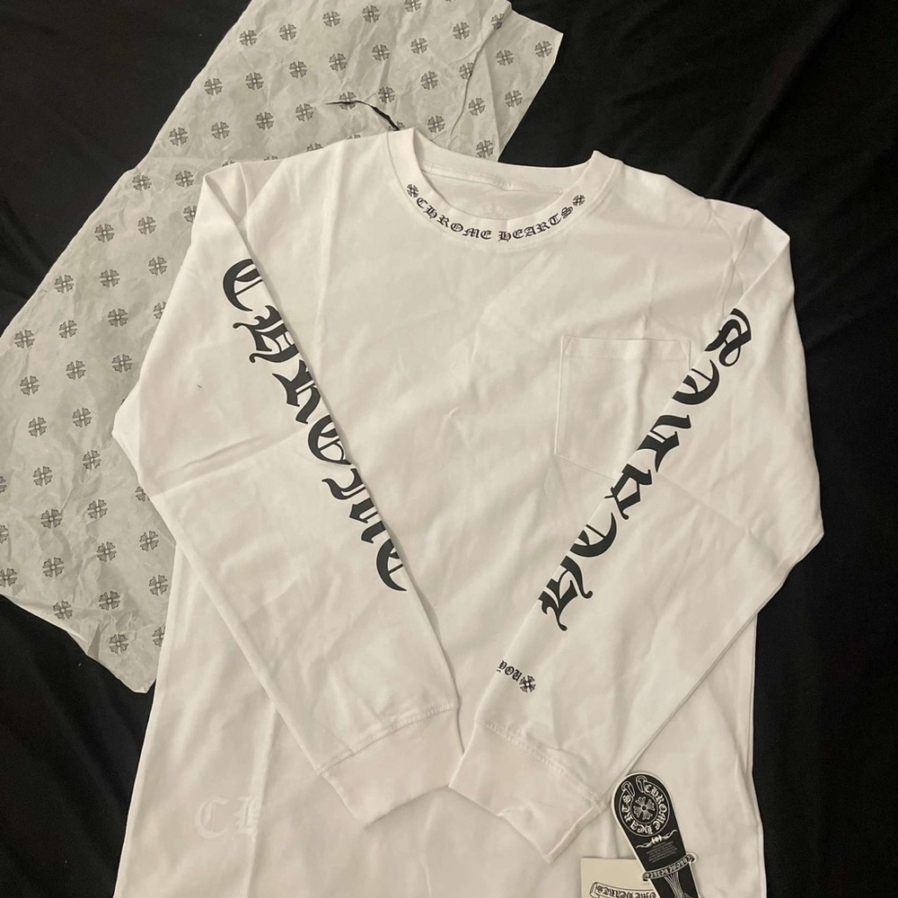 Chrome Hearts White Long Sleeve Tee with Sleeve Graphics
